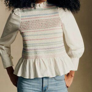 Sezane Mellisa Blouse - Sézane X Andion Ecru With Multicolored Embroidery